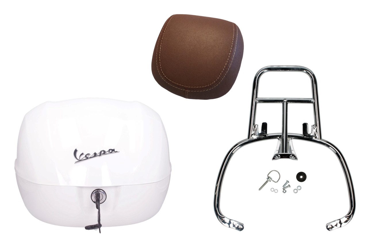 Topcase Kit 32L weiß montebianco (BR/544), Rückenpolster dunkelbraun für PIaggio Medley 125 (24-)