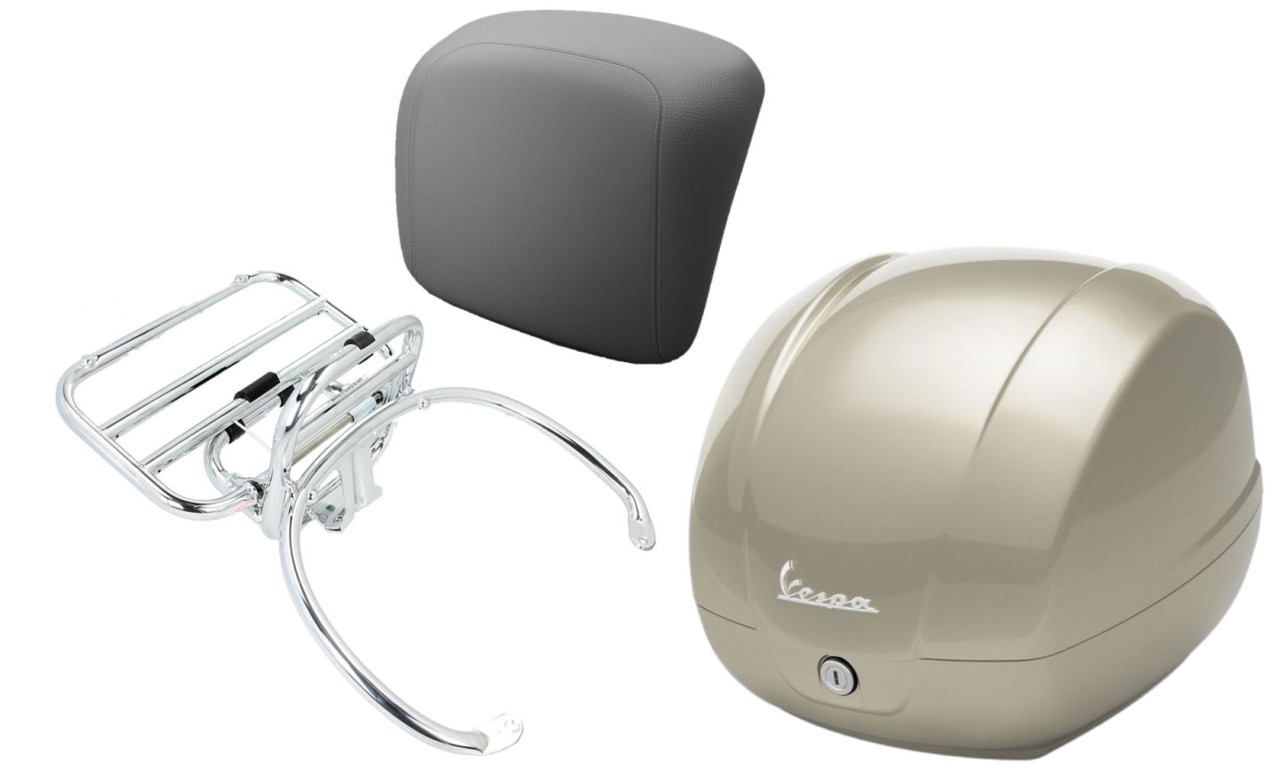 Topcase Kit 36L beige (Q01), Gepäckträger chrom für Vespa GTS 125/300/310
